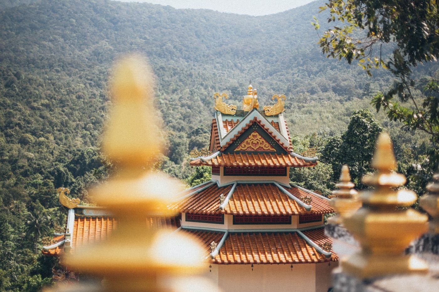 Mái chùa giữa không gian cây xanh tại Việt Nam